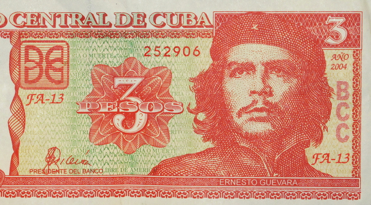 Billete de 3 Pesos cubanos con el rostro del Che Guevara
