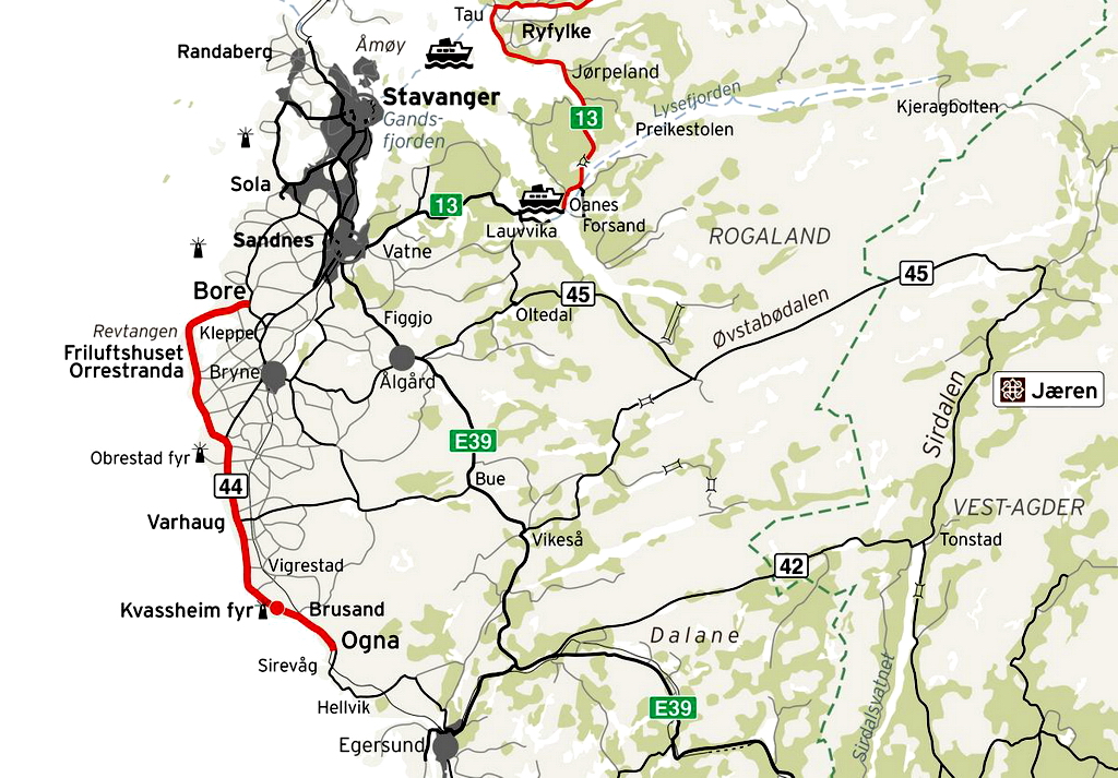 mapa ruta Jaeren
