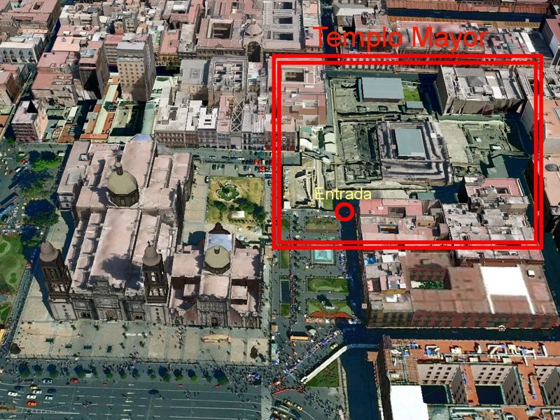 Ubicación actual del Templo Mayor en el centro de México DF. Fuente Google Maps. Ubicación actual del Templo Mayor en el centro de México DF. Fuente Google Maps.