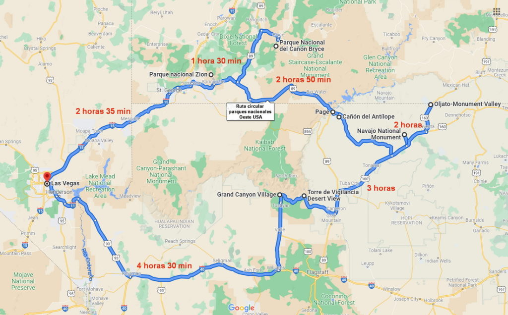 mapa-roadtrip-parques-nacionales-oeste-usa